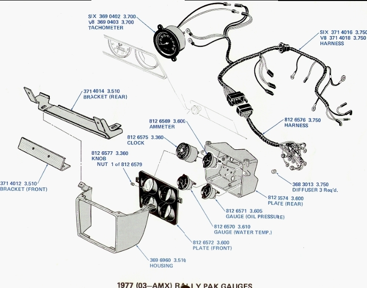 1977 Hornet AMX Rallye Pak Gauges with Part Numbers